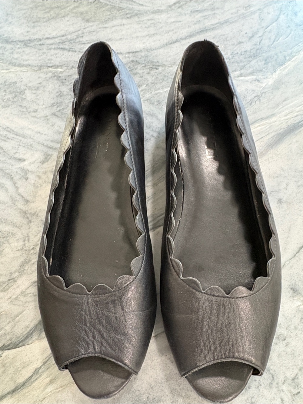 Vaneli Black Scalloped Peep-Toe Flats